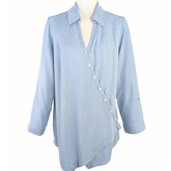 NWT Soft Surroundings Women's LG Washed Tencel Asymmetrical V-Neck Tunic - Picture 2 of 10